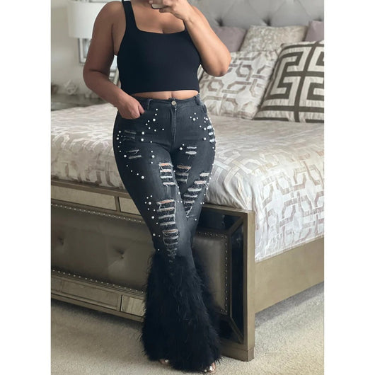Jeans Stretch Rasgados con Detalles de Perlas - Image 18