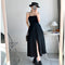 Vestido Negro con Tirantes Ajustables Estilo Temperamento