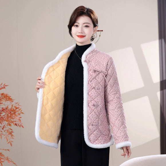 Chaqueta de Algodón Estilo Oriental con Cierre Diagonal e Impreso Floral