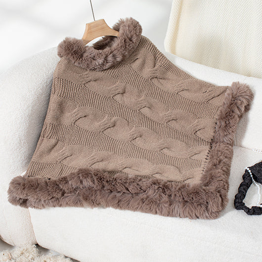 Poncho Suéter Grueso Trenzado con Cuello Alto - Image 34