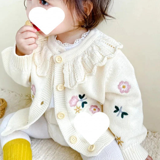 Cardigan Infantil de Punto con Cuello Bordado de Loto - Abrigo Cálido de Manga Larga - Image 3