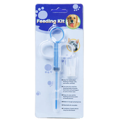 Pet feeding kit with a green syringe-style feeder and two clear teats, packaged for dogs and cats. - Image 7