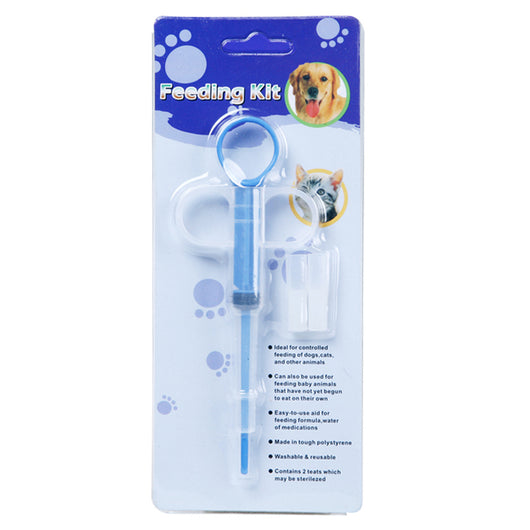Pet feeding kit with a green syringe-style feeder and two clear teats, packaged for dogs and cats. - Image 7