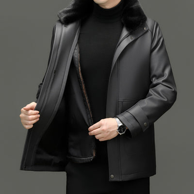 Chaqueta de Cuero para Hombre con Forro de Cashmira y Visón Desmontable - Image 4