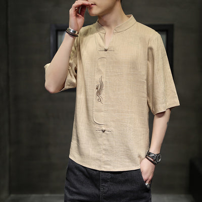 Blusa de Lino con Bordado, Cuello V y Mangas Cortas - Image 10