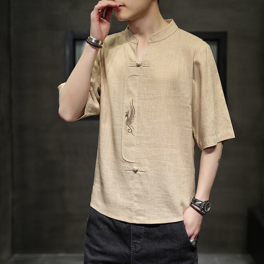 Blusa de Lino con Bordado, Cuello V y Mangas Cortas - Image 10