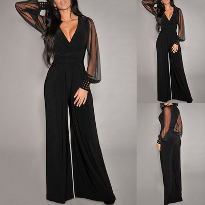 Jumpsuit de Pierna Recta con Costuras de Malla y Remaches - Image 8
