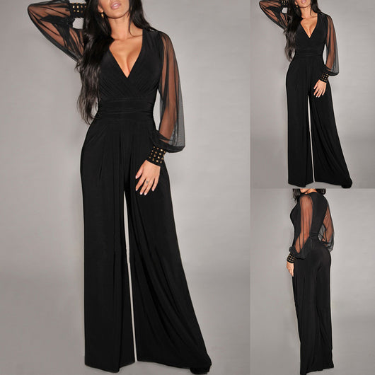 Jumpsuit de Pierna Recta con Costuras de Malla y Remaches - Image 8