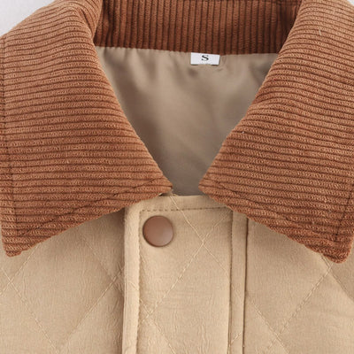 Chaqueta Corta de Algodón Cuello Solapa Diseño Cuadros Diamante Otoño Invierno - Image 4