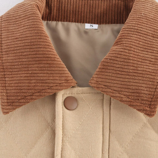 Chaqueta Corta de Algodón Cuello Solapa Diseño Cuadros Diamante Otoño Invierno - Image 4