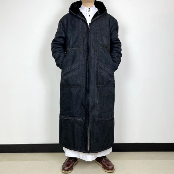 Bata de Ante Sintético para Hombre con Capucha y Bolsillos - Abrigo Invierno