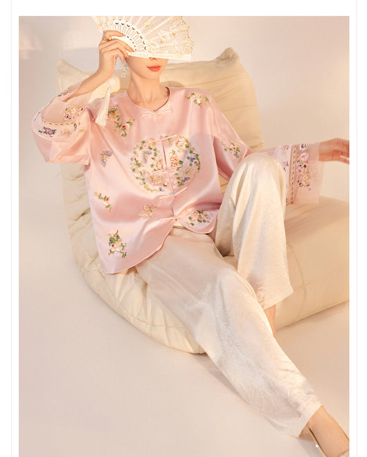Blusa Larga Estilo Chino Premium con Bordado y Estampado Artesanal - Image 10