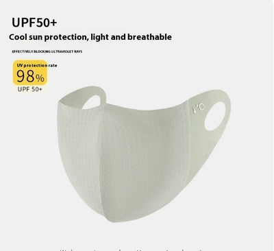 Light pink ice silk sun protection mask with ear loops and neck coverage, featuring small ventilation holes. - Image 58