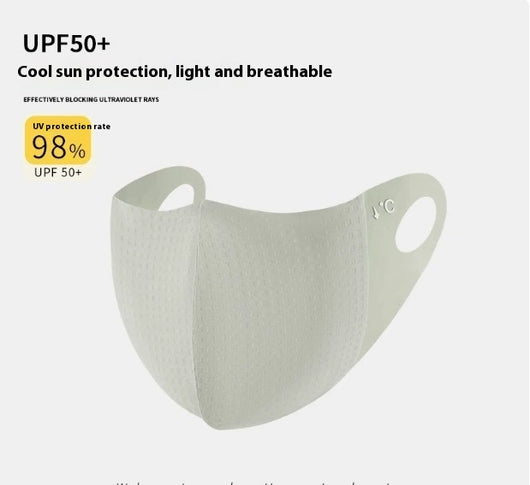 Light pink ice silk sun protection mask with ear loops and neck coverage, featuring small ventilation holes. - Image 58