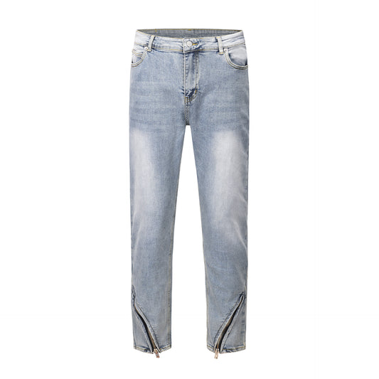 Jeans Slim Fit de Moda con Cierre Cremallera Decorativo