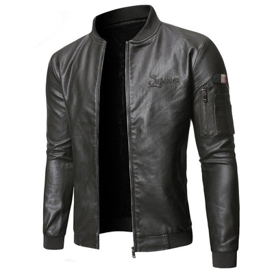 Chaqueta de Cuero Lavado para Hombre con Cuello Tipo Smoking - Image 13