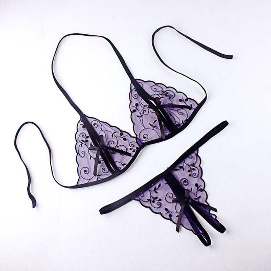 Conjunto Lencería Tres Piezas con Encaje y Moño Floral - Image 9