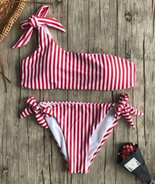 Bikini Asimétrico con Encaje y Rayas Multicolor para Mujer - Image 5