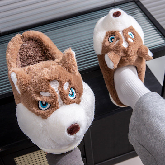 Pantuflas Husky Cartoon de Algodón Puro para Hombre - Cálidas y Cómodas para Invierno - Image 8
