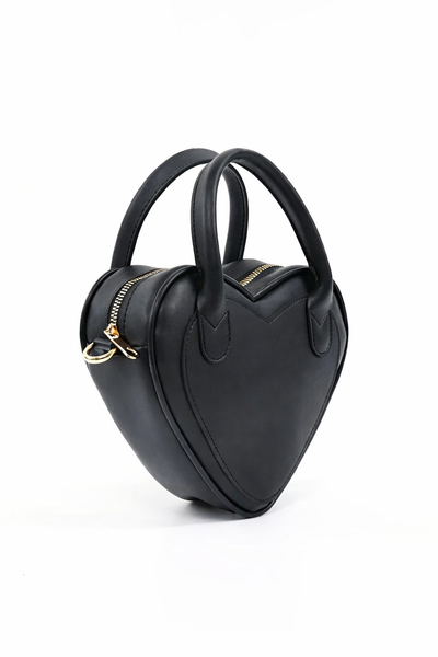 Bolso de Mano en Forma de Corazón Negro - Cuero Sintético con Cierre - Image 2