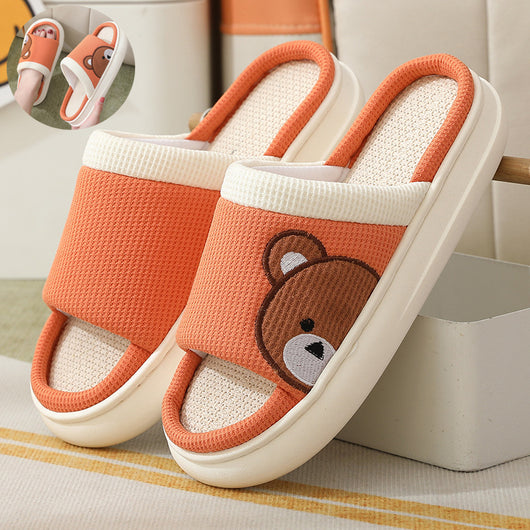 Pantuflas de Lino con Oso Adorable para Mujer - Cómodas, Antideslizantes y Transpirables