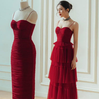 Vestido Largo Fluido Rojo Oscuro con Tirantes Cruzados - Image 16