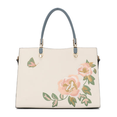 Bolso Diana de Cuero con Bordado de Peonía y Mariposa - Gran Capacidad - Image 5