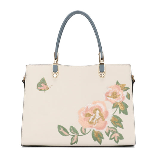 Bolso Diana de Cuero con Bordado de Peonía y Mariposa - Gran Capacidad - Image 5