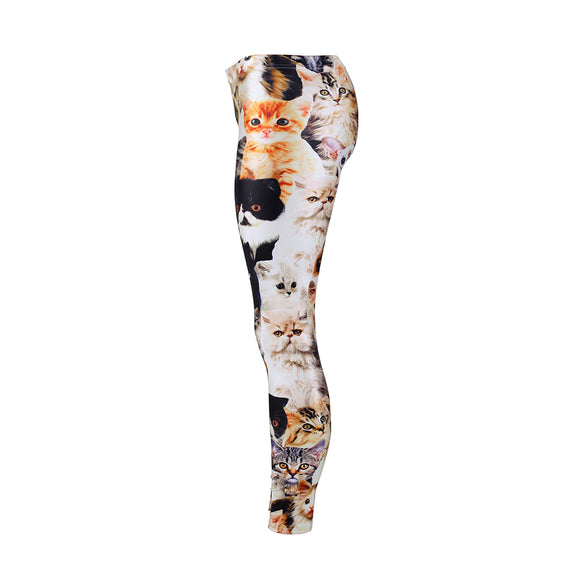 Leggins Estampado Digital Gato Pantalones Ajustadores para Mujer
