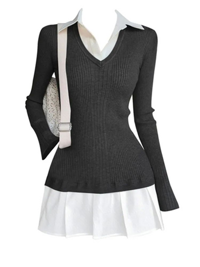 Suéter Preppy Falso Dos Piezas para Otoño e Invierno - Image 32