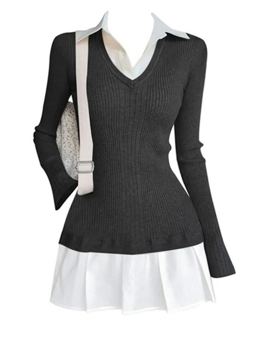 Suéter Preppy Falso Dos Piezas para Otoño e Invierno - Image 32