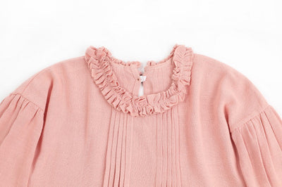 Vestido Infantil de Lino con Encaje y Mangas Largas - Image 7