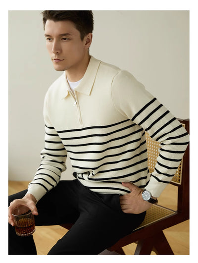 Suéter Business Casual con Cierre Medio y Rayas para Hombre - Image 13