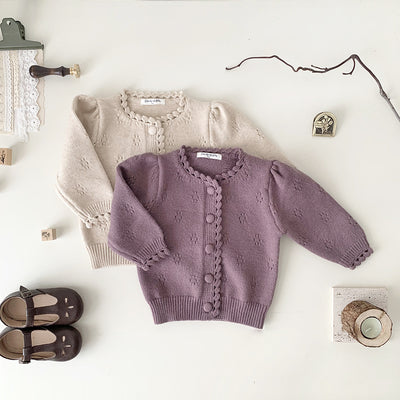 Cardigan Tejido a Mano para Niña Cuello Redondo Suéter Grueso - Image 3