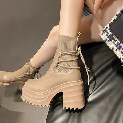 Botas Martin Estilo Británico con Suela Gruesa y Tejido para Mujer - Image 4