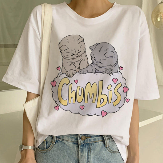 Playera Pareja a Juego con Estampado Divertido de Gatos - Unisex Manga Corta Tendencia - Image 20
