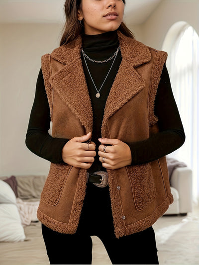 Chaleco de Gamuza con Cuello de Pana y Costuras Decorativas para Mujer - Image 9