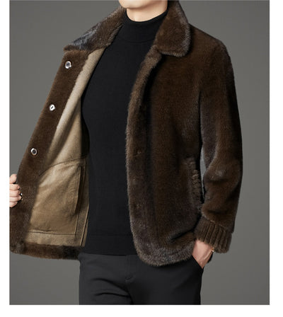Abrigo de Invierno para Hombre con Cuello Solapa y Piel de Visón Dorado - Image 28