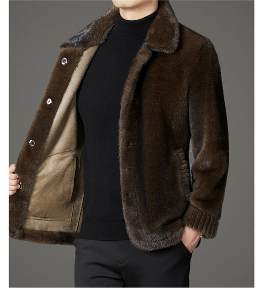 Abrigo de Invierno para Hombre con Cuello Solapa y Piel de Visón Dorado - Image 28