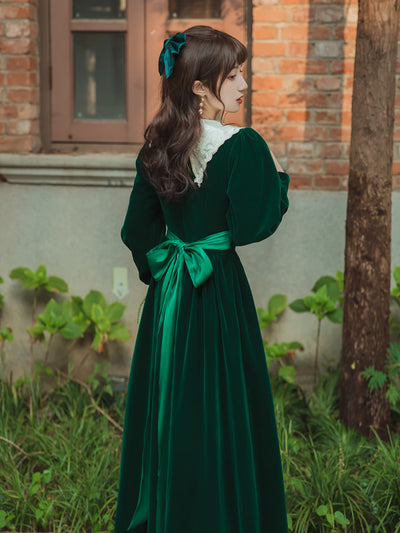Vestido Vintage de Terciopelo Liso para Mujer - Image 9