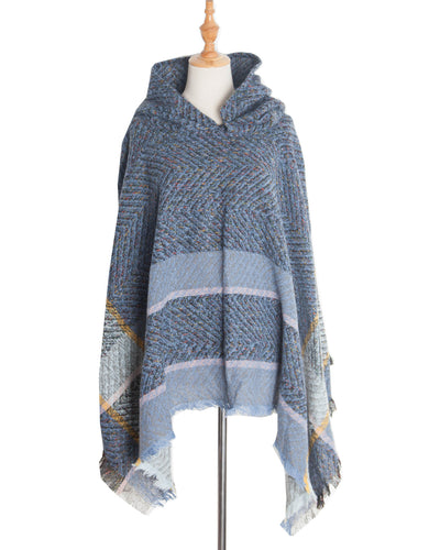 Poncho Capa Sudadera con Capucha Patrón Espina de Pez para Mujer - Image 8