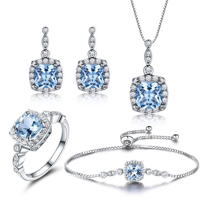 Conjunto de Collar de Plata 925 con Topacio Azul Cielo - 4 Piezas - Image 14