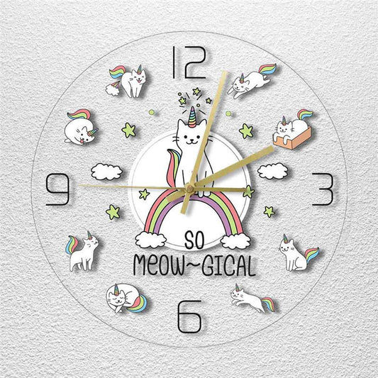 Reloj de Pared Gato Adorable con Cuernos - Diseño Bestia Multicolor