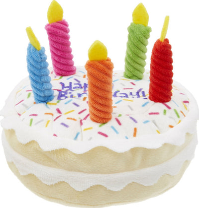 Plush pet toy shaped like a white gift box with colorful polka dots, an orange bow, and "HAPPY BIRTHDAY" ribbon. - Image 8