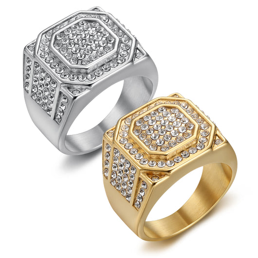 Anillo de Acero Titanio Chapado en Oro con Cristales para Hombre - Image 2