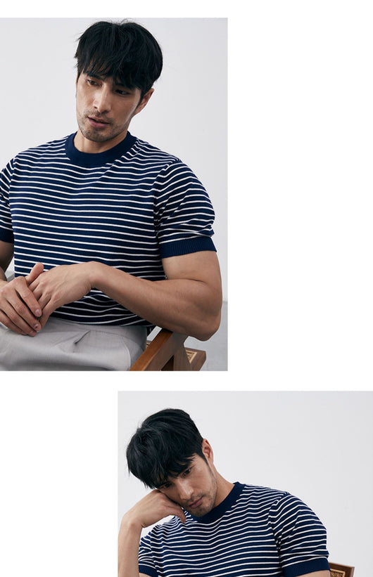 Camiseta Tejida de Cuello Redondo con Rayas para Hombre - Image 17