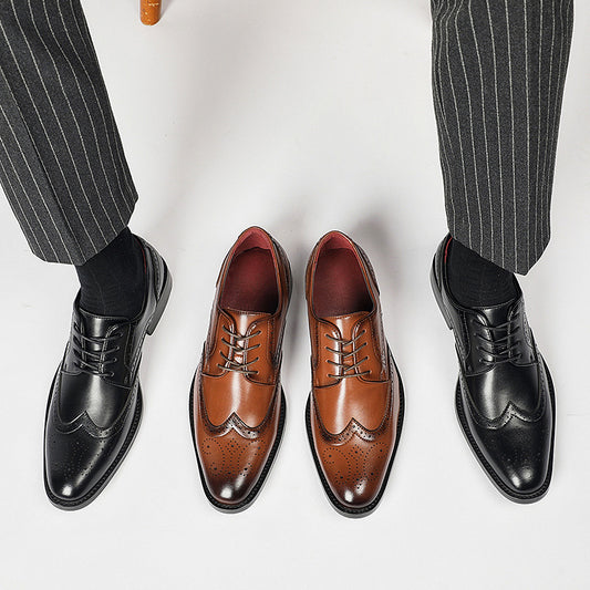 Zapatos de Cuero Tallado con Cordones y Suela Ancha Estilo Británico