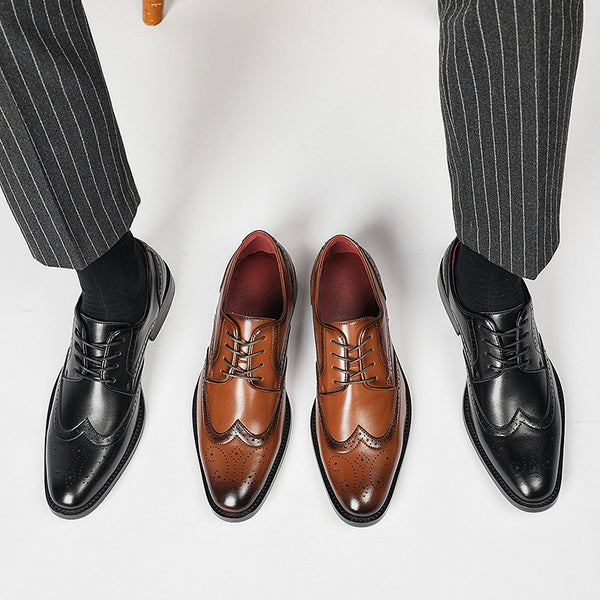 Zapatos de Cuero Tallado con Cordones y Suela Ancha Estilo Británico