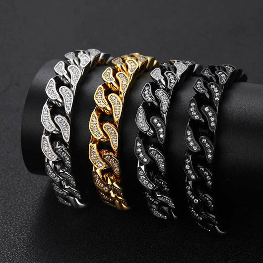 Pulsera Cubana de Acero Titanio con Circones para Hombre - Image 3