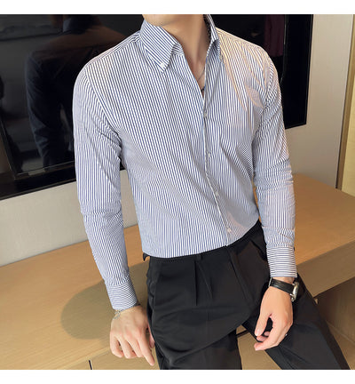 Camisa Manga Larga a Rayas para Hombre Otoño Invierno - Image 9